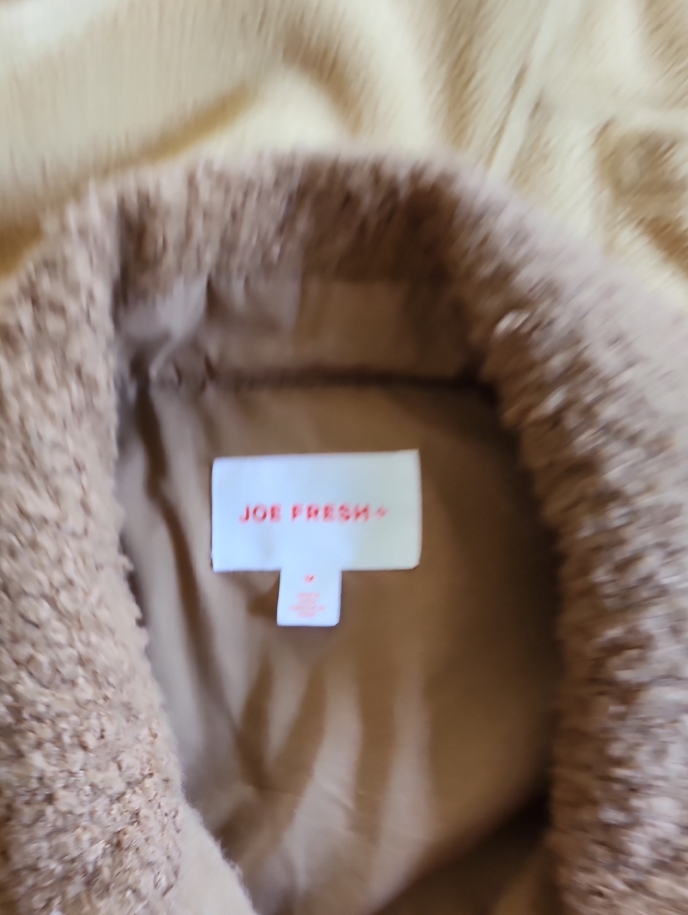 Cap NORD Yellow and Joe Fresh Brown Teddy Jacket with Tan Fleece Layered Look - Picture 2 of 3